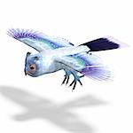 light blue fantasy owl.3D rendering with clipping path and shadow over white