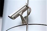 detail of surveillance camera mounted on metal facade