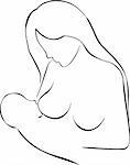 A line art image of a Mother feeding her baby