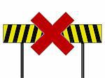 Warning sign with yellow and black lines isolated on a white background