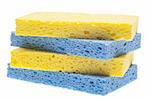 Stack of Blue and Yellow Sponges Isolated on White with a Clipping Path.