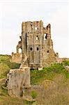 decaying historical ruins of Corfe castle in Dorset, England