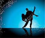 Couple dancing on blue background surrounded by sparkling stars