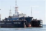 Science ship for repairs in large floating dry dock