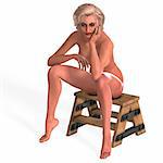 attractive nude young female in a classic pinup pose. 3D rendering with clipping path and shadow over white