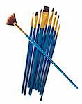 Variety of Blue Paintbrushes Isolated on White with a Clipping Path.