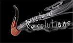 smoke from a smokers pipe saying new year resolutions on black with clipping path