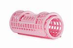 One pink hair roller isolated over white