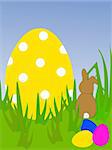 vector eps 10 illustration of a rabbit and a big easter egg on a green meadow