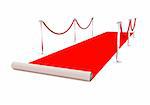 3D rendering of a red carpet with stanchions