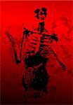 A 2D illustration of a skeleton covered in blood.
