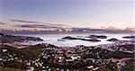 Aerial view of Charlotte Amalie Harbour in St Thomas at sunset