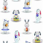 Vector seamless background, Easter rabbits with eggs