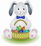 Rabbit sits with a basket of birthday easter eggs