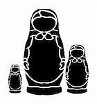 Russian traditional set of wooden dolls black silhouette on white