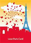 Love Paris vector retro vintage style ad poster card with heart background