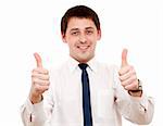 Man gesturing success sign. Isolated over white.