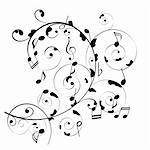 Musical notes on swirly stave