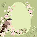 Light green easter greeting card with bird and eggs