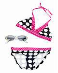 Summer Bikini Concept with Bathing Suit and Sunglasses Isolated on White with a Clipping Path.