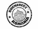 Grunge rubber stamp with the athenaeum shape and the name Bucharest written inside the stamp