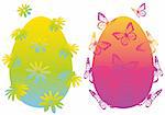 colorful easter eggs with butterflies and flowers, vector
