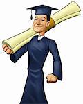 boy marching with a giant diploma in his hand