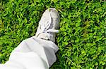feet on a green grass