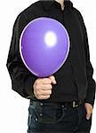 man holding baloonn isolated on white background