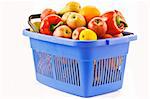 food basket with fruits and vegetables isolated on a white background