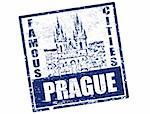 Grunge rubber stamp with the old town square shape and the word Prague written inside