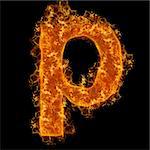 Fire small letter P on a black background