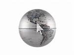 A world globe with a computer cursor isolated against a white background