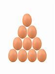Eggs stacked and isolated against a white background