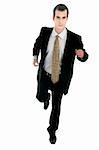 Isolated young business man running