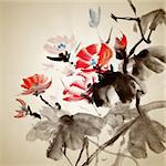 Chinese painting of morning glory, traditional artwork on art paper.