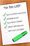 To do list with Get out of debt not checked