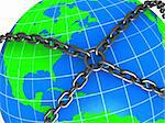 abstract 3d illustration of earth locked with chains