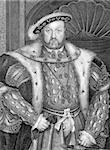 Henry VIII (1491-1547) on engraving from 1838.  King of England during 1509-1547. Engraved by W.T.Fry after a painting by Holbein.