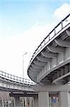 automobile overpass on background of blue sky with clouds. bottom view