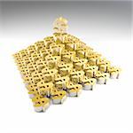 It's a render of Golden 3D Pyramid of Dollar on white background with high resolution.