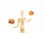 A manikin juggling food on a white background