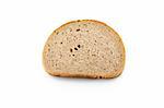 An image of slice of brown bread on white background