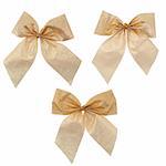Three gift gold ribbon and bow isolated on white background.