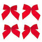 Four gift red ribbon and bow isolated on white background.