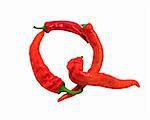 Letter Q composed of chili peppers. Isolated on white background