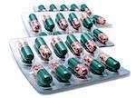 Tablets in capsules on a white background