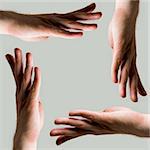 Group of human hands  hands together, teamwork concept