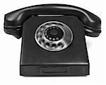 old bakelite telephone with spining dial on white background