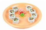 sushi at orange plate isolated on a white background